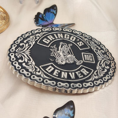 Προσαρμοσμένο 3D λογότυπο Μοτοσυκλέτα Αντικα ζώνη Κεφαλίδα με νικελική επίστρωση και μαλακό φινίρισμα σμάλτου